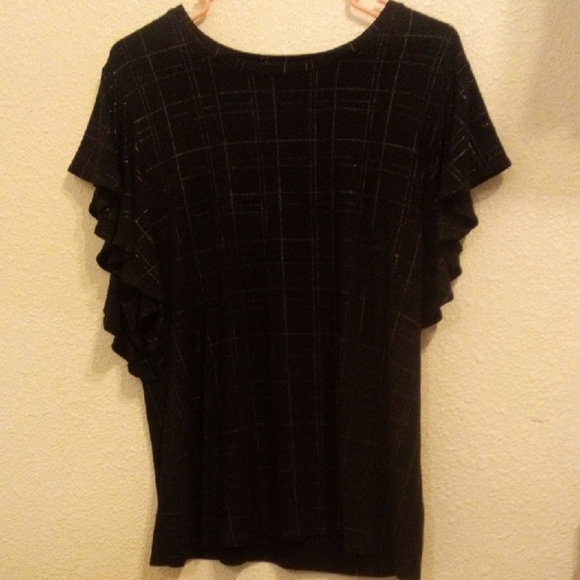 Apt. 9 Tops - Apt. 9 Black Checkered Ruffle Sleeve Blouse
